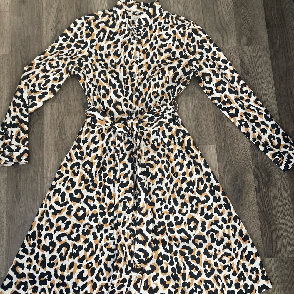 J. Crew Leopard Print Shirt Dress in White, Black & Tan